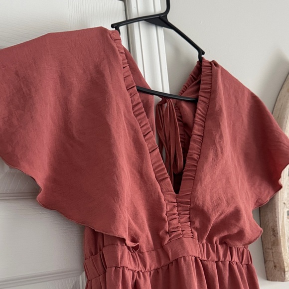Simple Dusty Rose Tiered V-Neck Maxi Dress - Picture 3 of 4